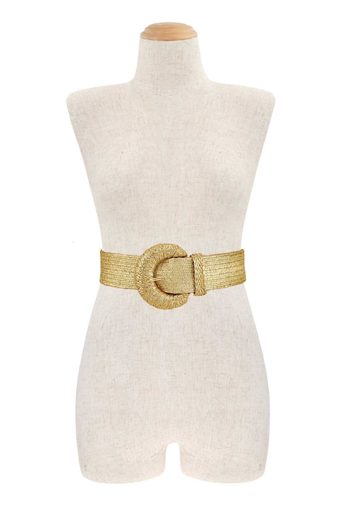 HALF CIRCLE BUCKLE METALLIC FEEL STRAW BELT