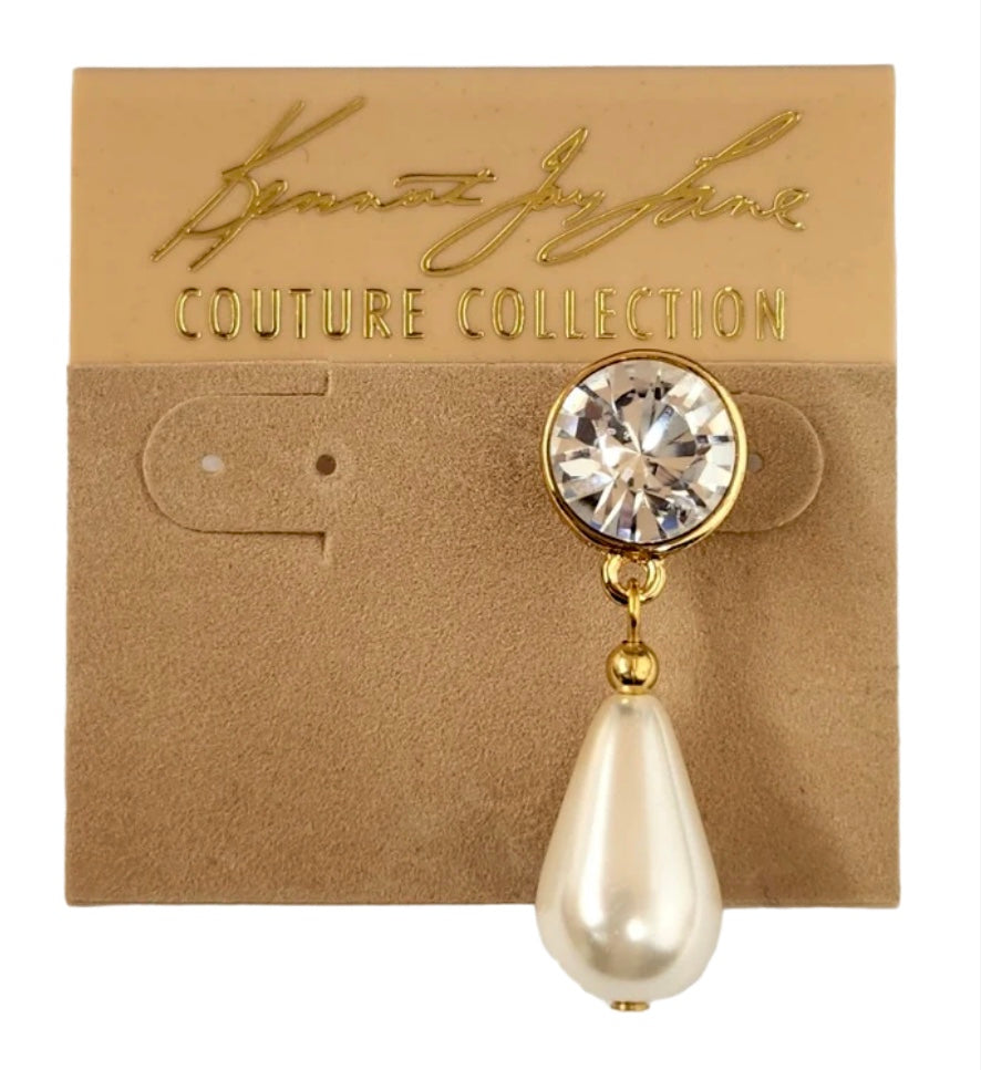 Kenneth J Lane Gold Crystal Round Top and Pearl Drop Post Earring