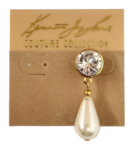Kenneth J Lane Gold Crystal Round Top and Pearl Drop Post Earring