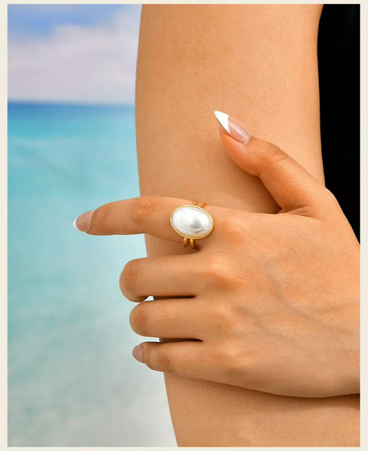 18k Gold Plated Faux Pearl Ring