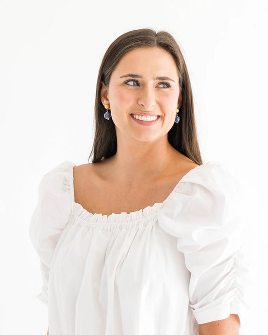 Susan Shaw Blue & White Margaret Drop Earrings