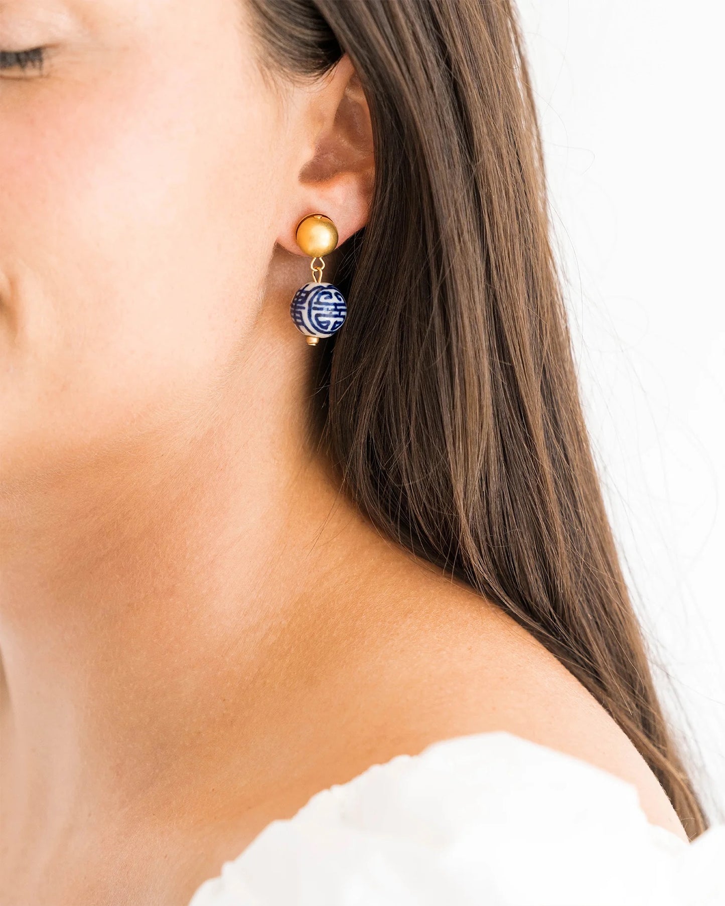 Susan Shaw Blue & White Margaret Drop Earrings