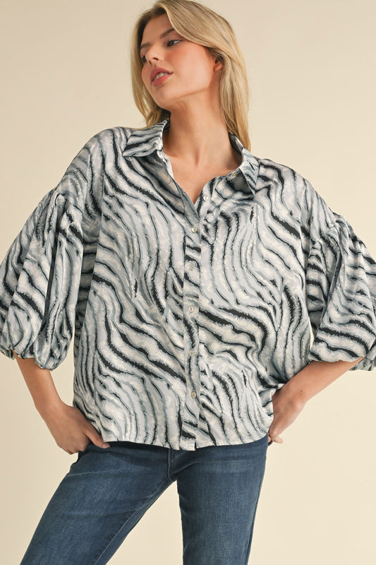 Zebra Print 3/4 Dolman Sleeve Blouse