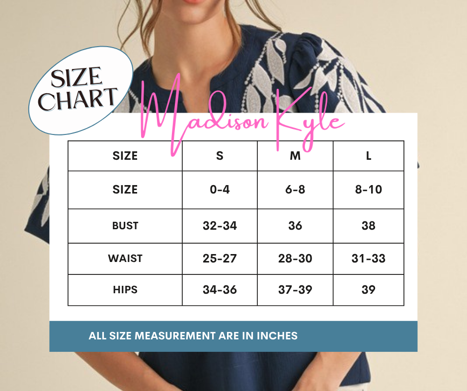 Navy Leaf Embroidered Puff Sleeve Top