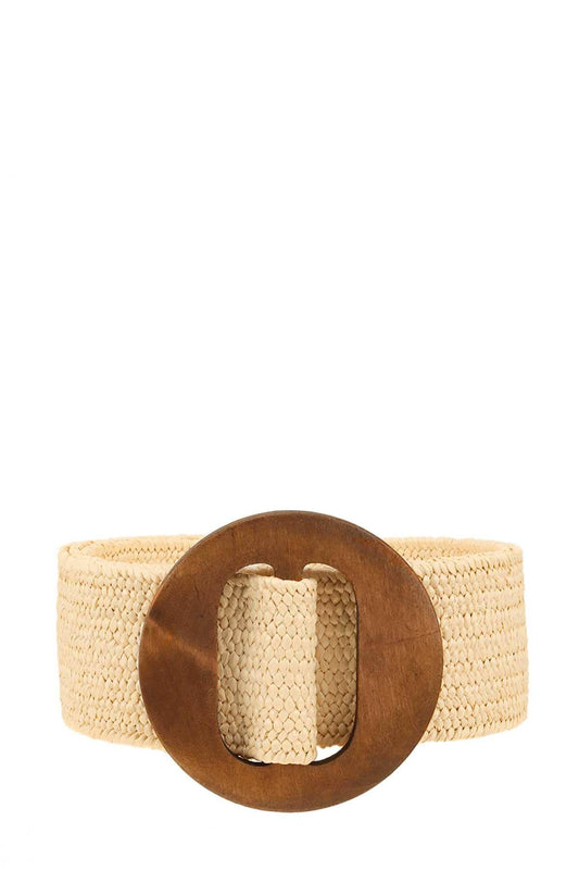 WOOD BUCKLE ELASTIC STRAW BELT