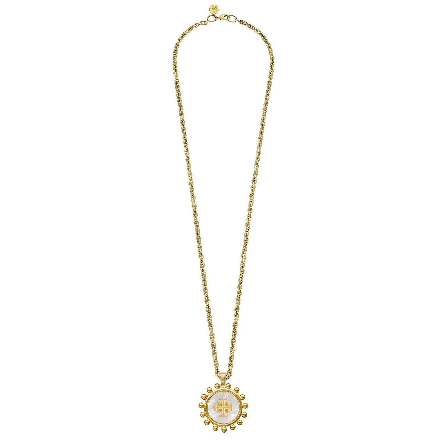 Mother of Pearl Jerusalem Necklace on 30" Gold Chain