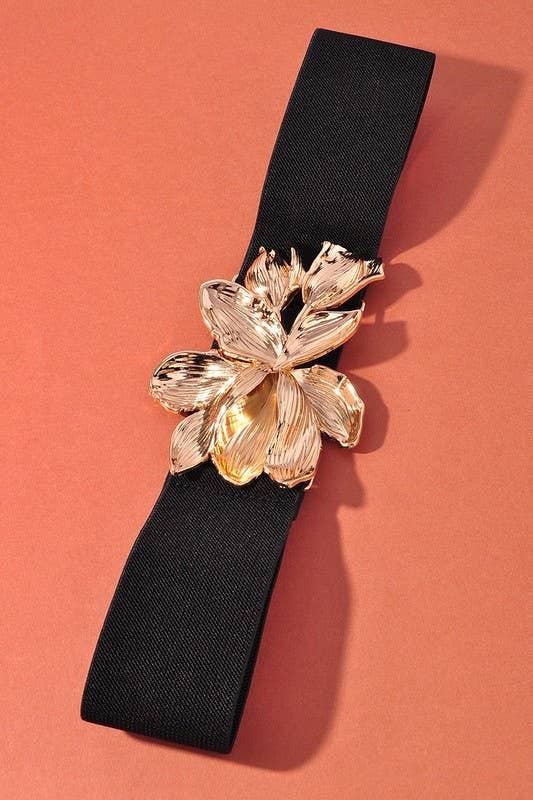 Gold Floral Buckle Elastic Belt