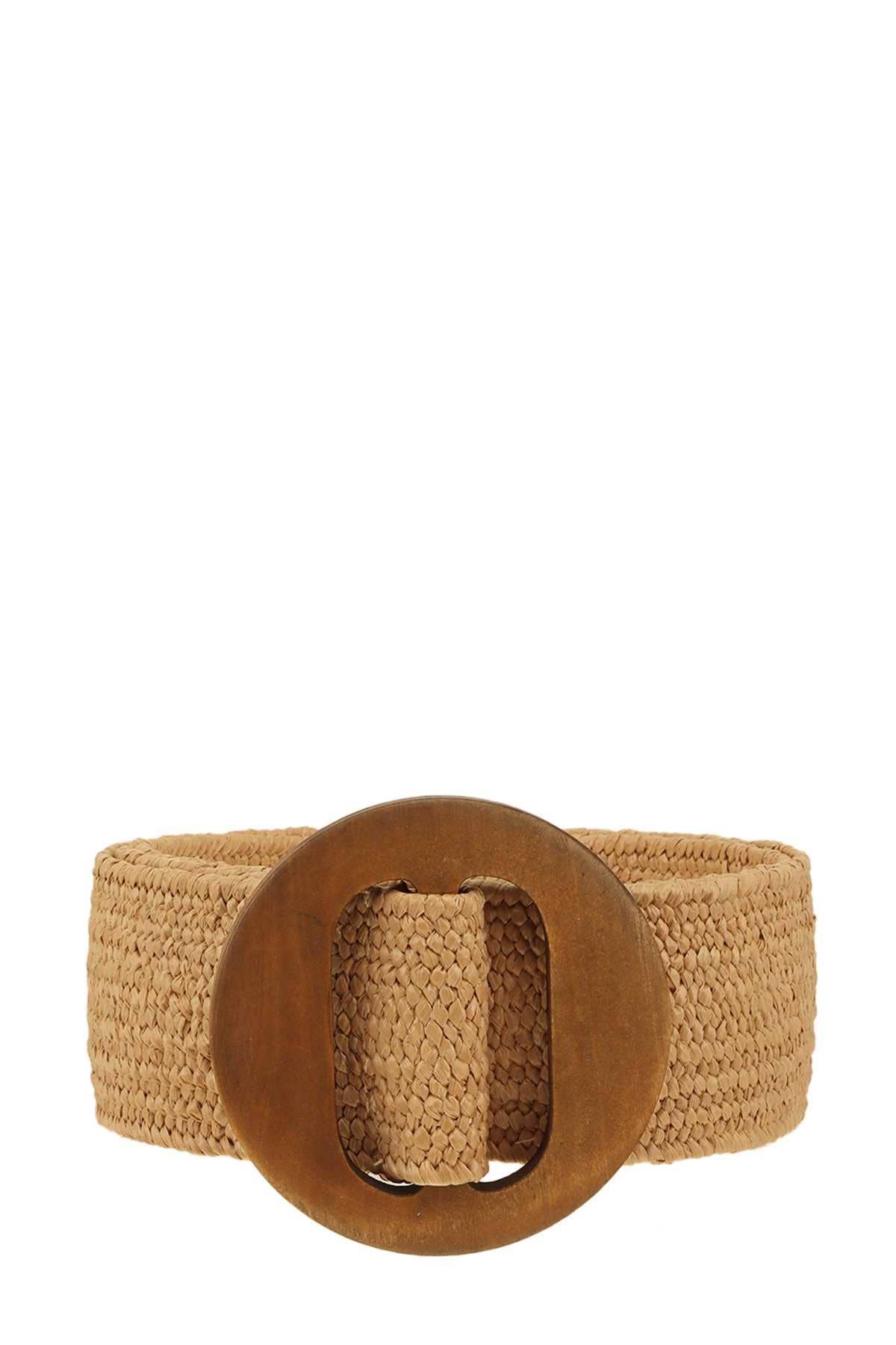 ELASTIC STRAW BELT WITH WOOD BUCKLE ACCENT IW50102-1