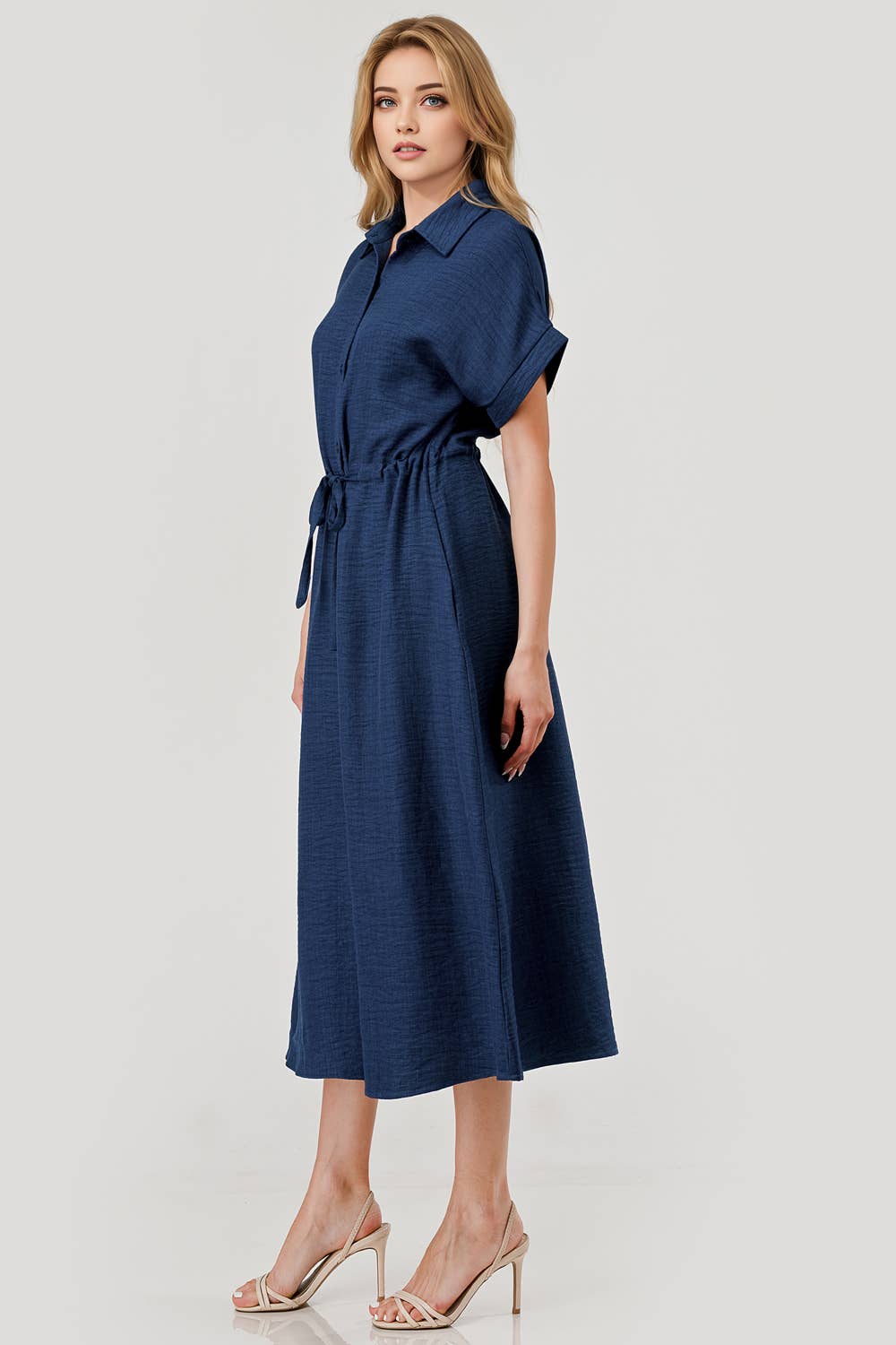 Sofia Drawstring Midi Dress Navy