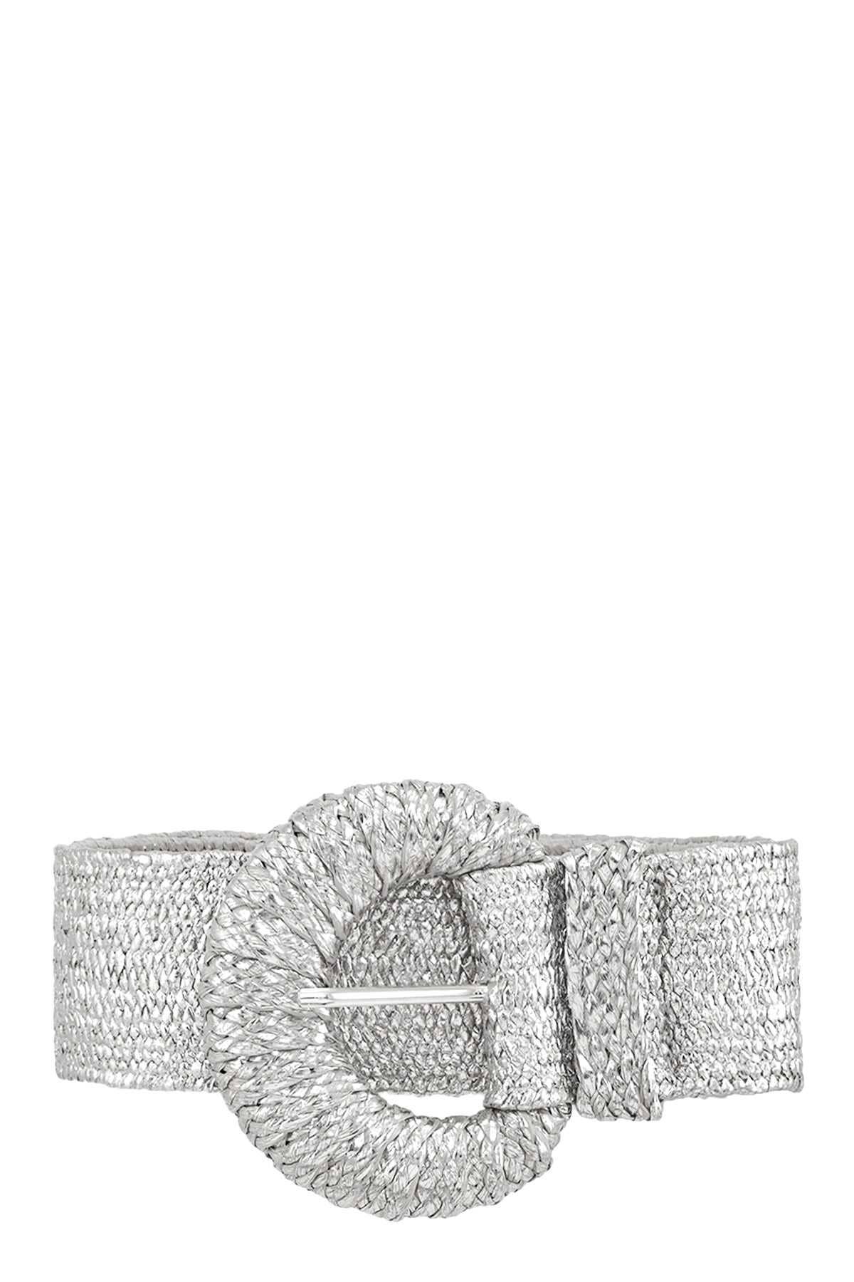 HALF CIRCLE BUCKLE METALLIC FEEL STRAW BELT