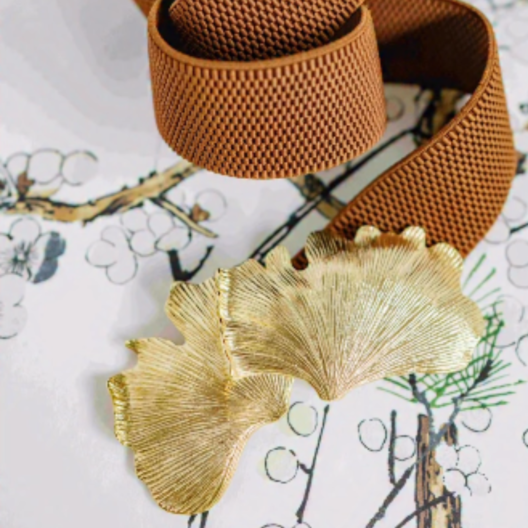 Ginkgo Interchangeable Artisan Belt Buckle w/ Gold Finish