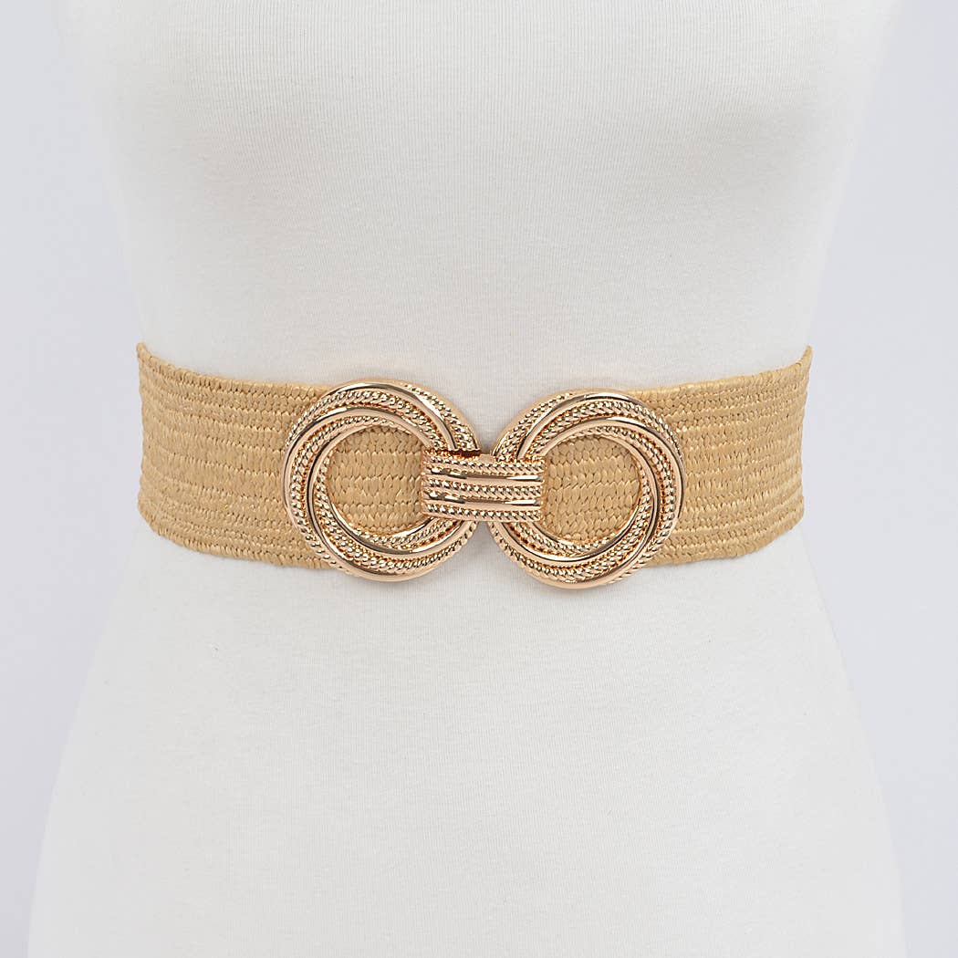 Metal OO Buckle Stretch Straw Belt