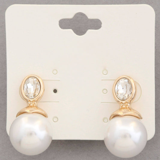 OVAL CRYSTAL PEARL BEAD EARRING