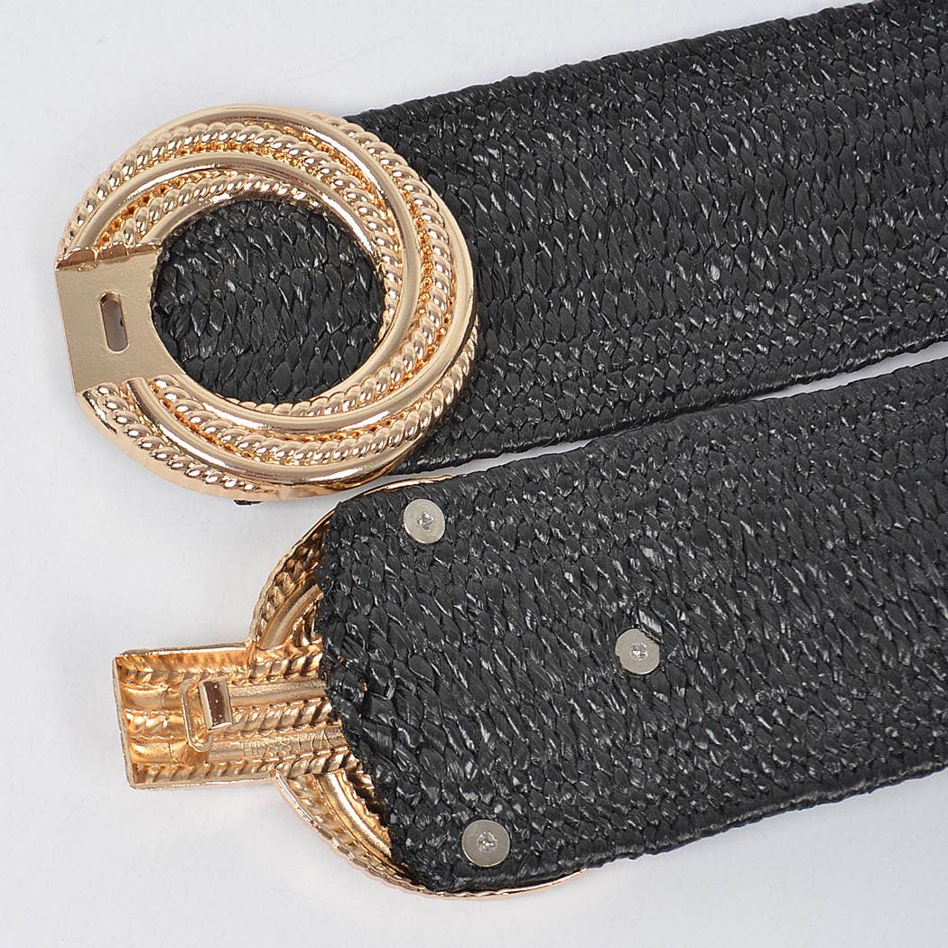 Metal OO Buckle Stretch Straw Belt