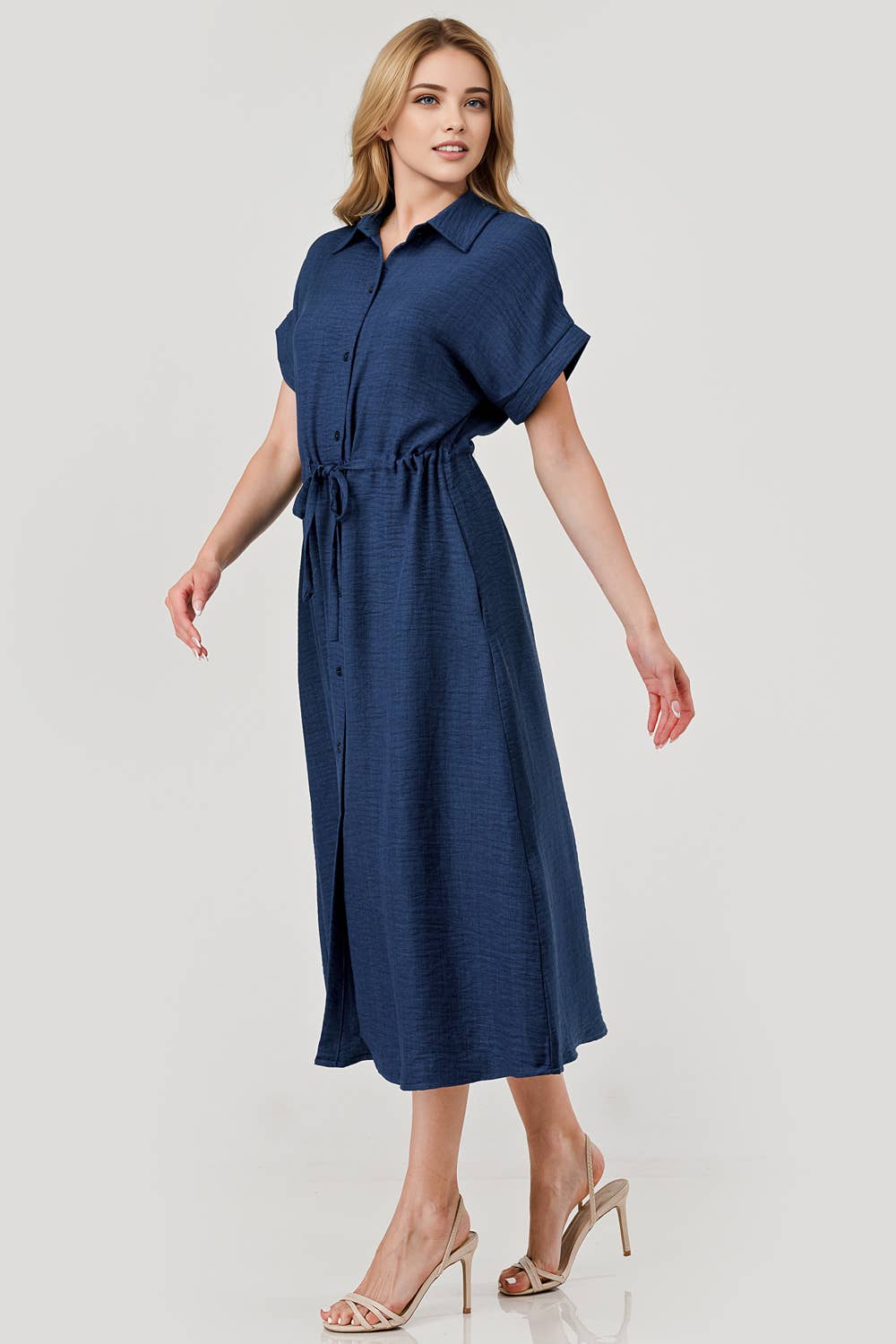 Sofia Drawstring Midi Dress Navy