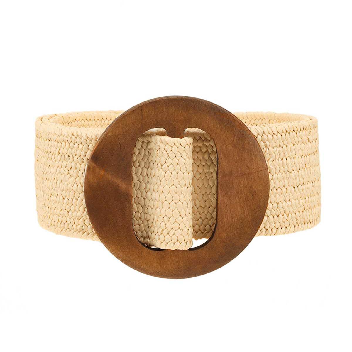WOOD BUCKLE ELASTIC STRAW BELT