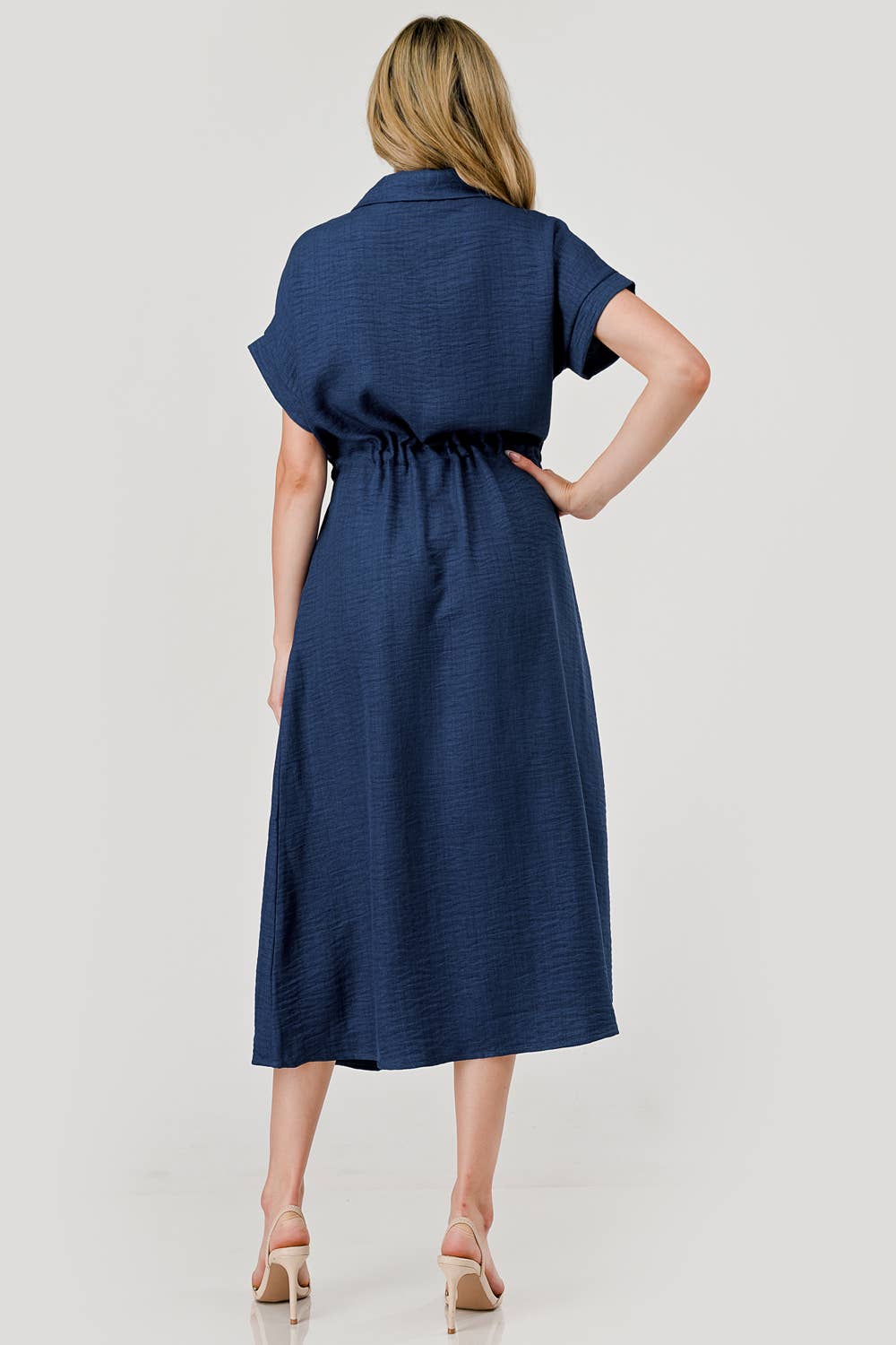 Sofia Drawstring Midi Dress Navy