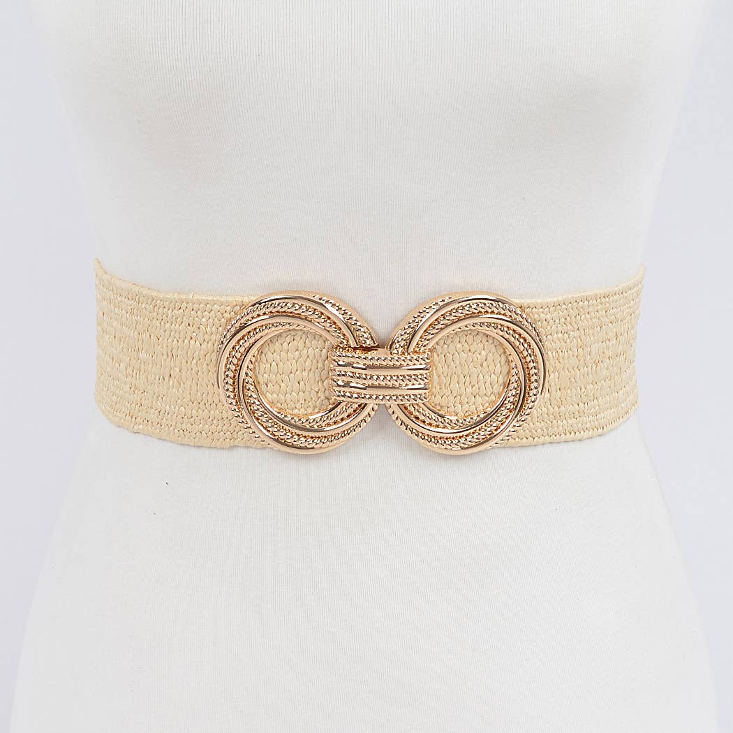 Metal OO Buckle Stretch Straw Belt