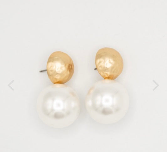 Matte Gold Textured Pearl Earrings