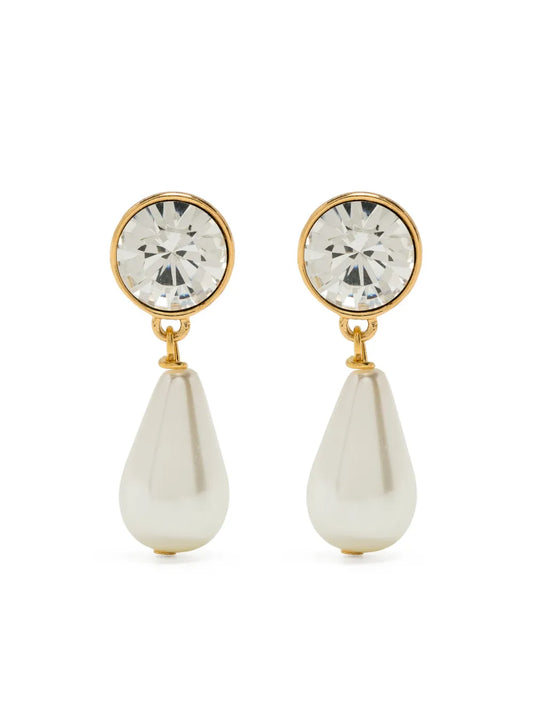 Kenneth J Lane Gold Crystal Round Top and Pearl Drop Post Earring