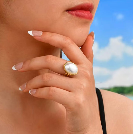 18k Gold Plated Faux Pearl Ring