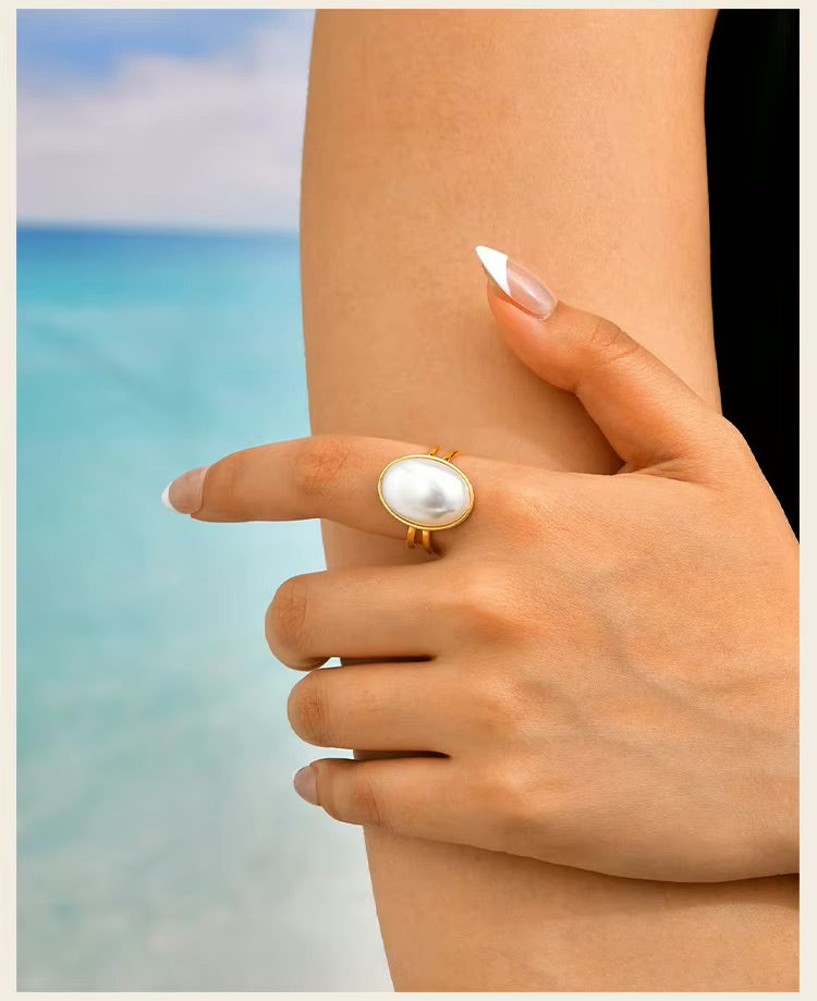 18k Gold Plated Faux Pearl Ring