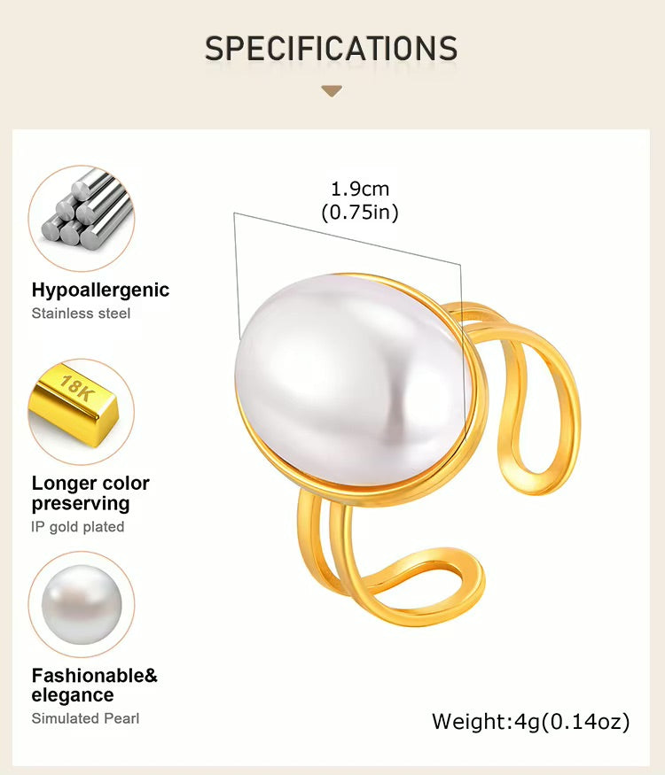 18k Gold Plated Faux Pearl Ring