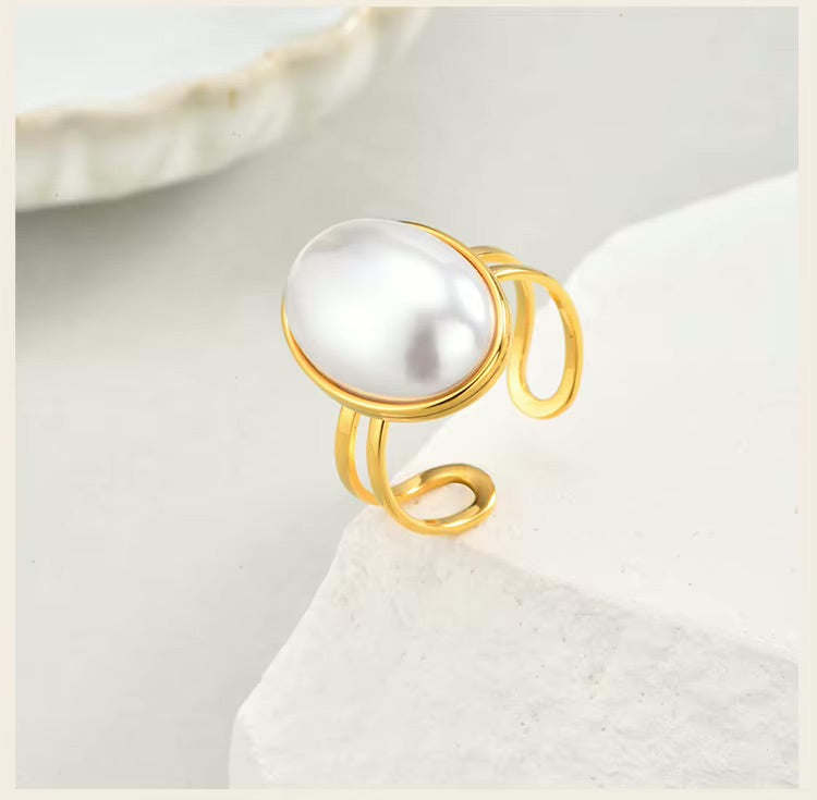 18k Gold Plated Faux Pearl Ring