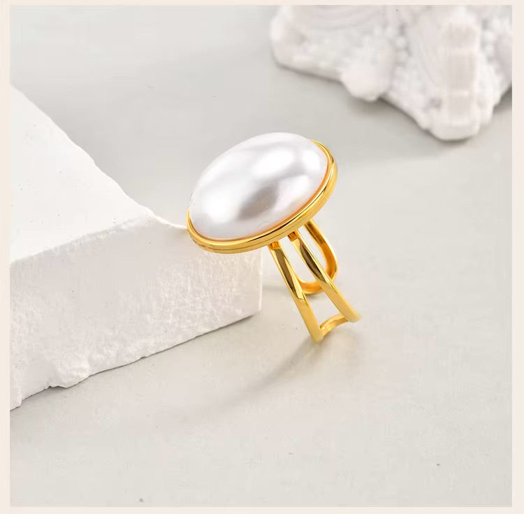 18k Gold Plated Faux Pearl Ring