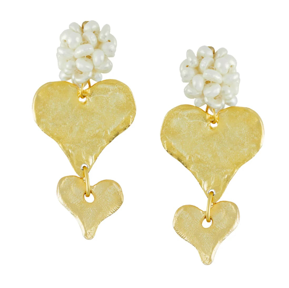 Susan Shaw Pearl Cluster Heart Stack Earrings