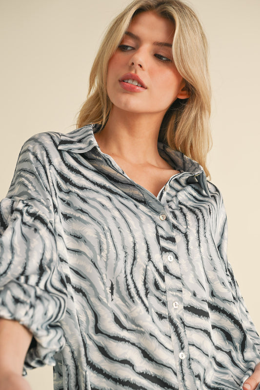 Zebra Print 3/4 Dolman Sleeve Blouse