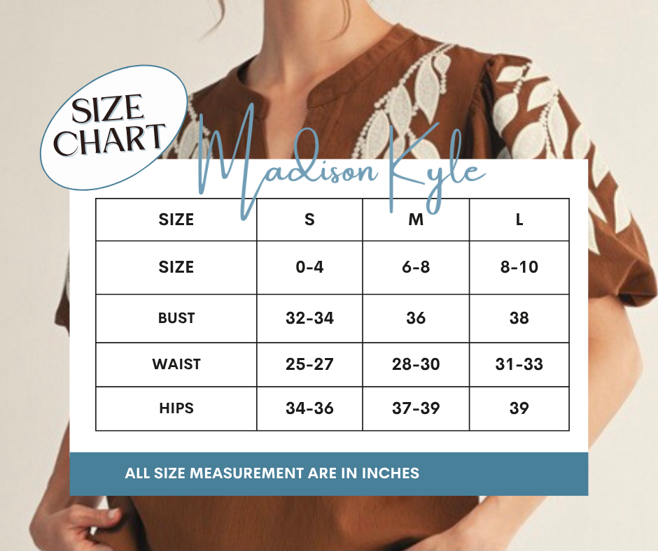 Brown Leaf Embroidered Puffed Sleeves Top