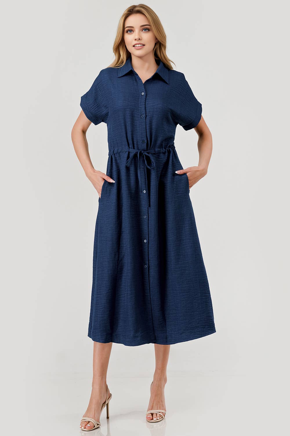 Sofia Drawstring Midi Dress Navy