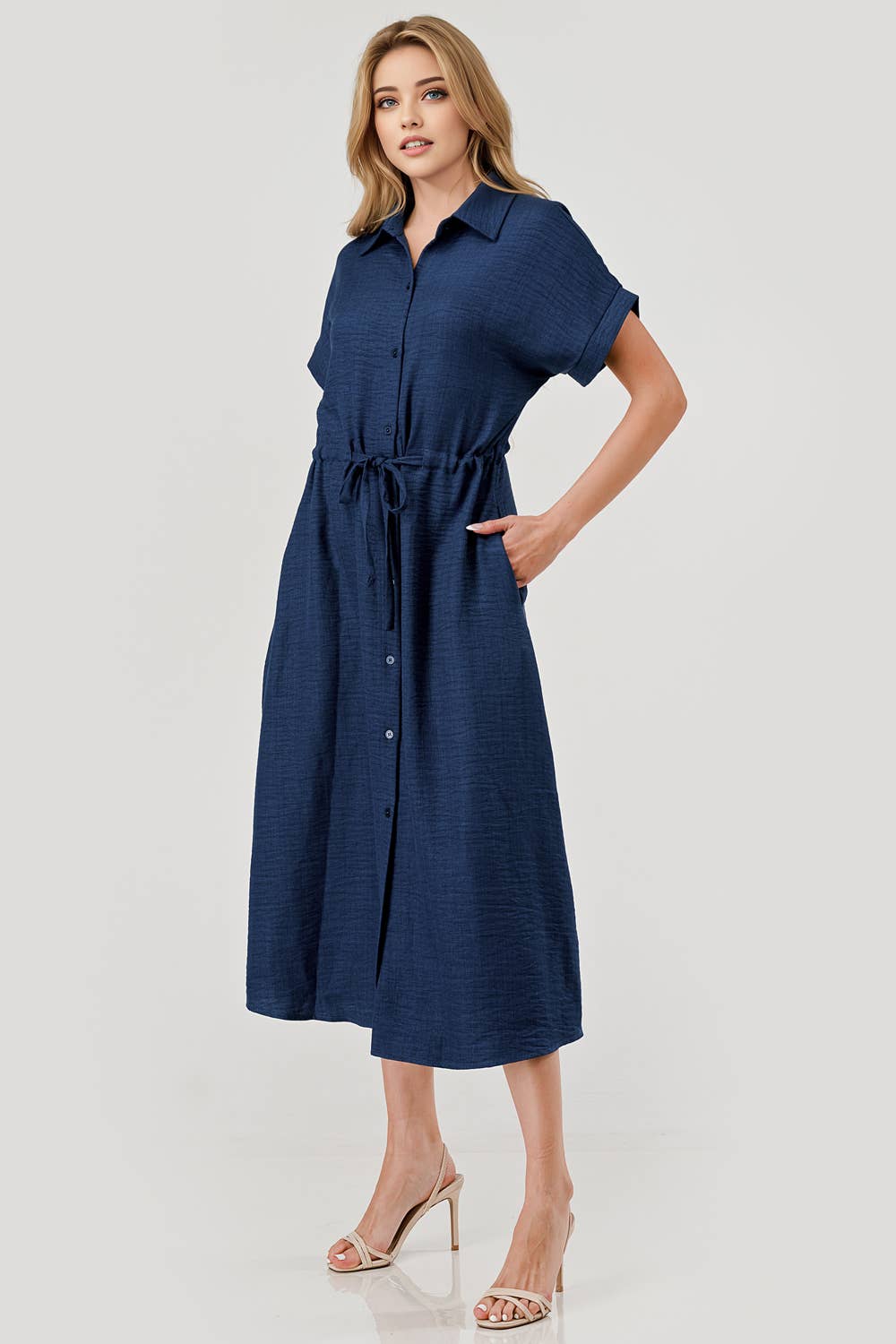 Sofia Drawstring Midi Dress Navy