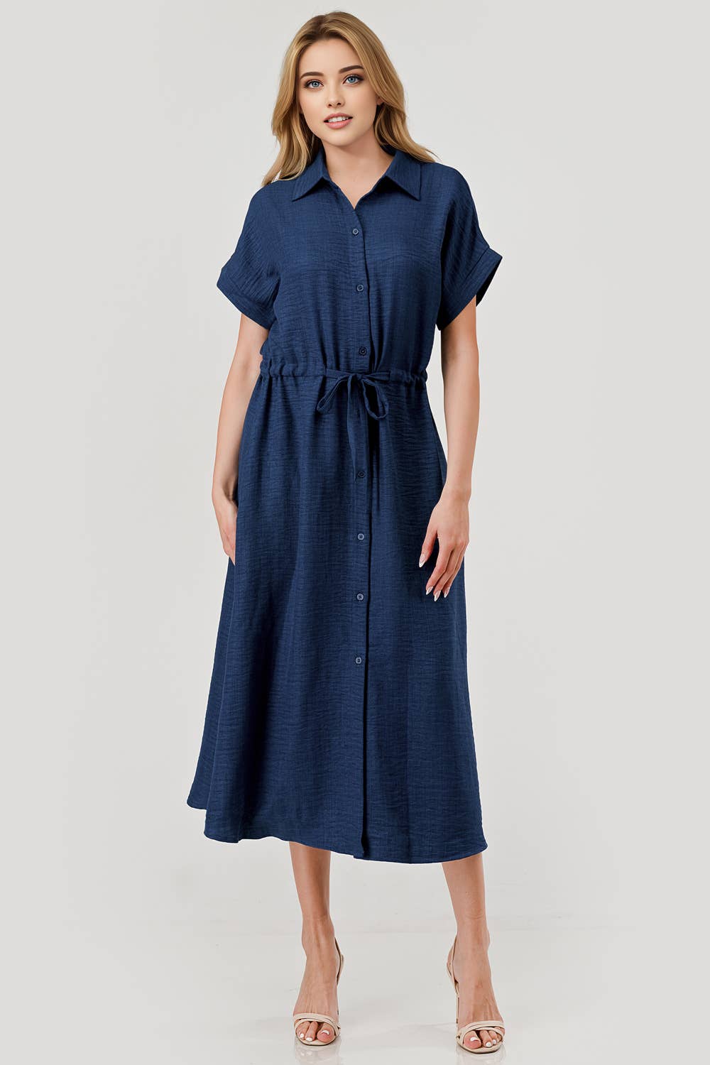 Sofia Drawstring Midi Dress Navy