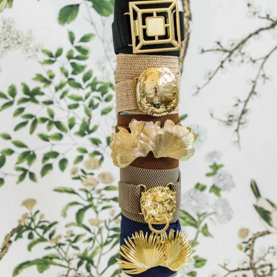 Ginkgo Interchangeable Artisan Belt Buckle w/ Gold Finish