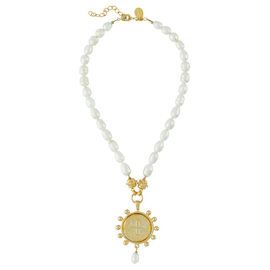 Peruvian Coin on Freshwater Pearl Necklace