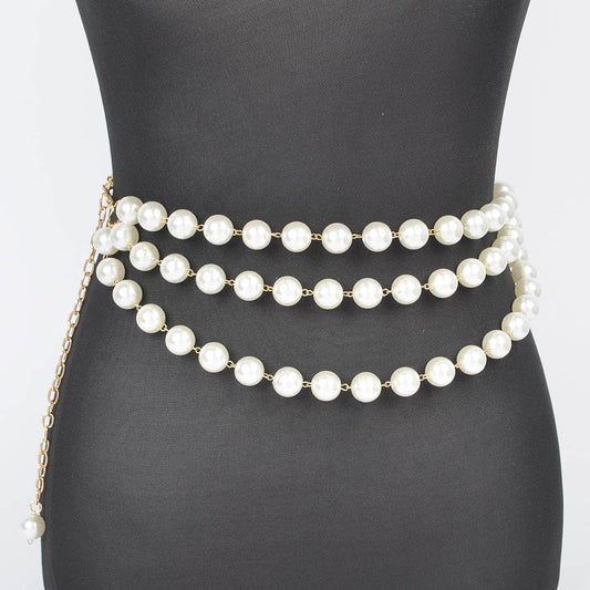 Multi Layered Pearl Chain Belt