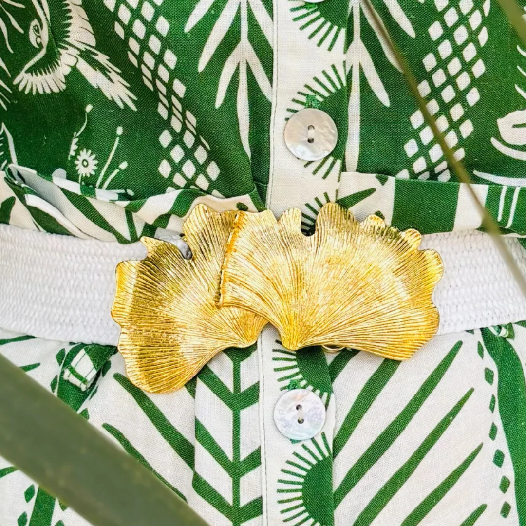 Ginkgo Interchangeable Artisan Belt Buckle w/ Gold Finish
