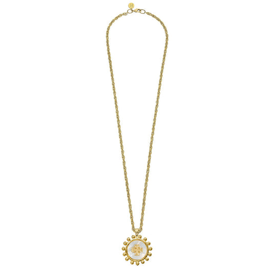 Mother of Pearl Jerusalem Necklace on 30" Gold Chain